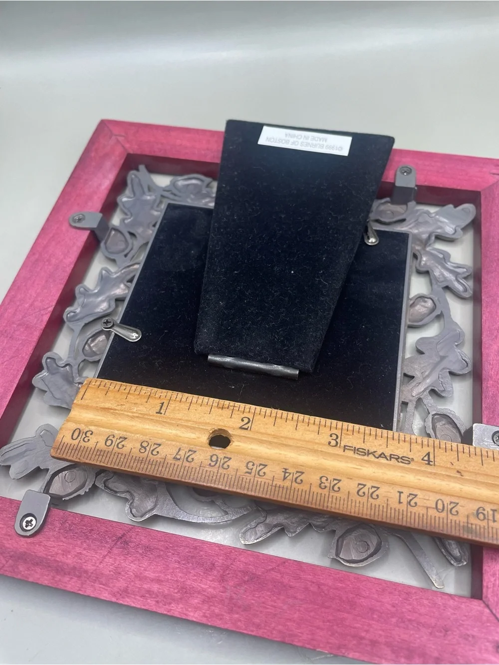 VTG Burnes Of Boston 2 Tone Metal Acorns Wood Easel Back Photo Frame 3.5x3.5”